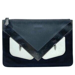 Fendi 7 N0078 Monster Clutch Bag Second Bag Bugs Leather Studded Black